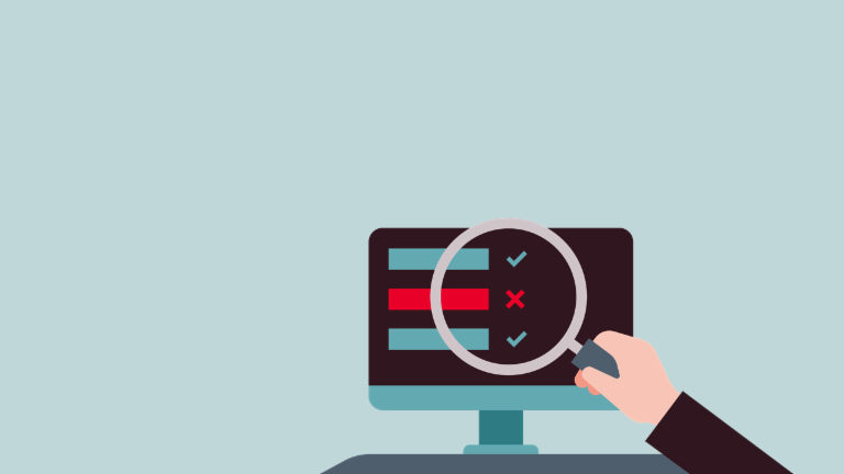 EOS survey European Payment Practices: An illustration with a computer monitor on which two tasks are marked with an ‘x’ and have not yet been completed. Symbolizes lack of digitalization.