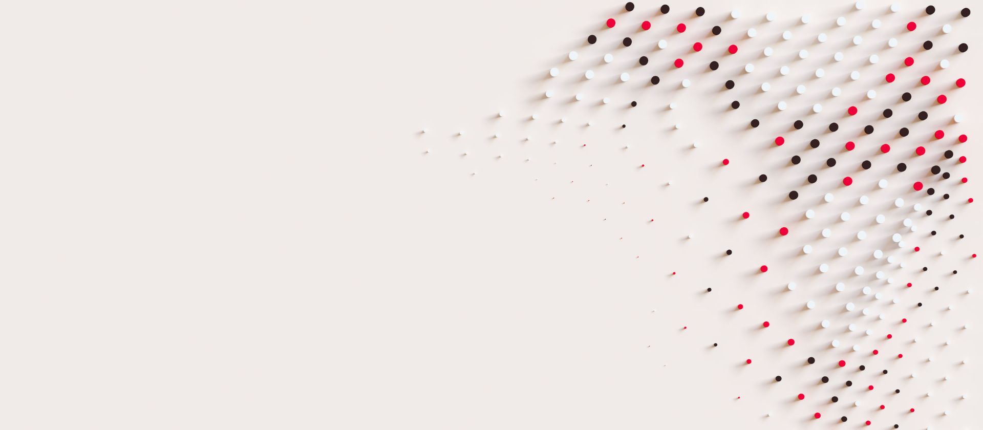 Dynamische grafiek met rode, witte en zwarte stippen die beweging en innovatie in debiteurenbeheer bij EOS symboliseren
